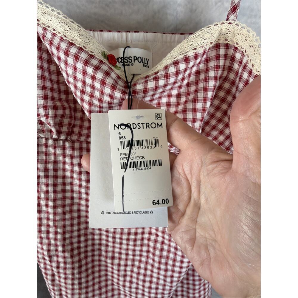 Princess Polly Gingham Mini Dress Red Check White Lace Tie Strap Sundress US 6 - Picture 6 of 10